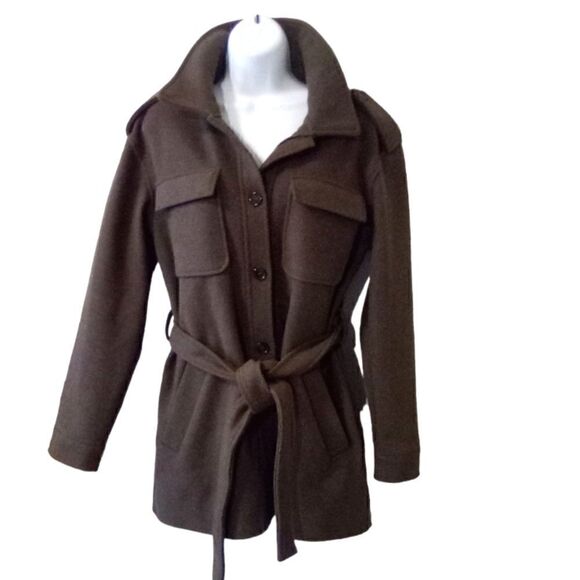 7 For All Mankind cognac brown belted peacoat jacket shacket size S - Picture 1 of 8